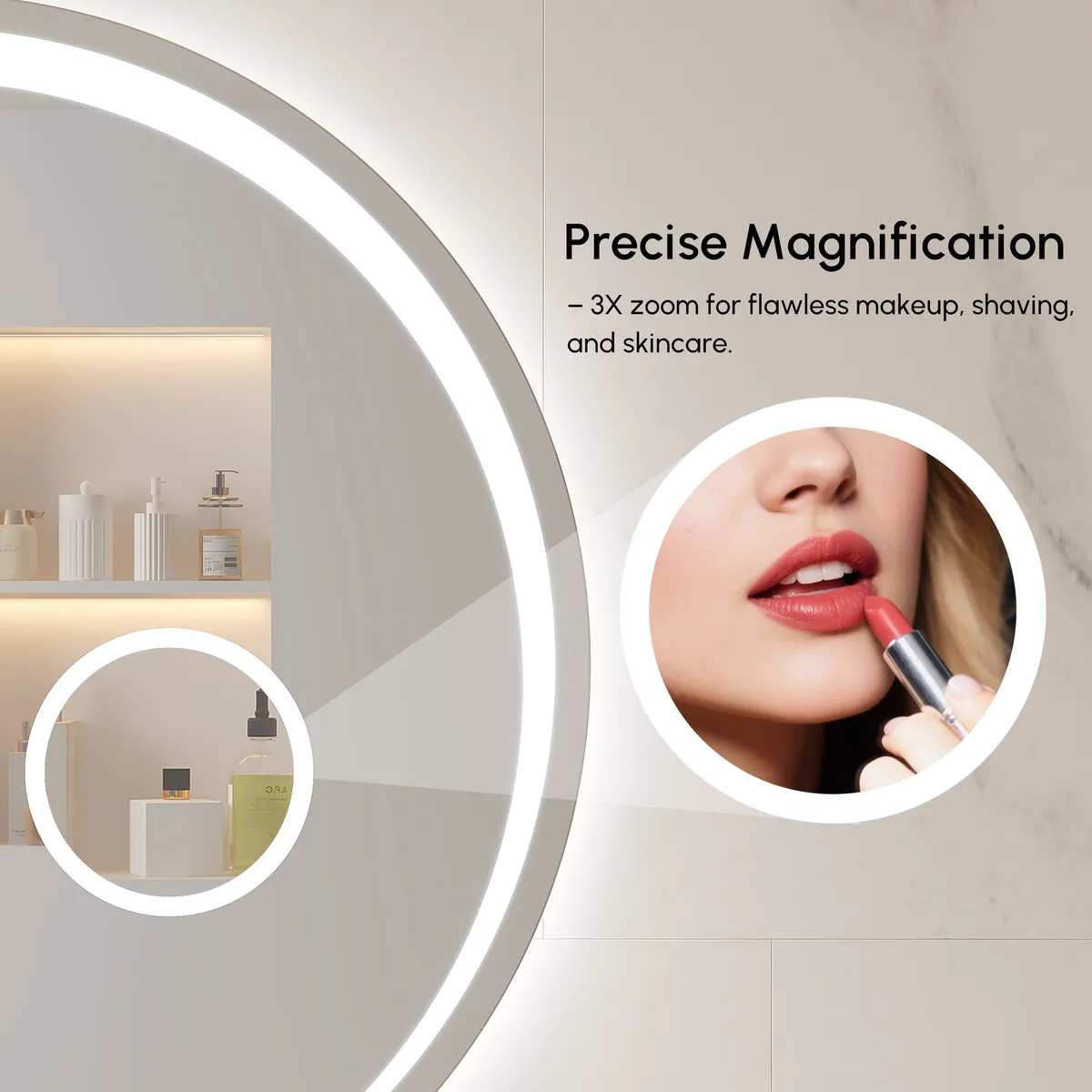 28" Wide LED Bathroom Mirror Dimmable with 3X Magnifier & Anti-Fog — image 8