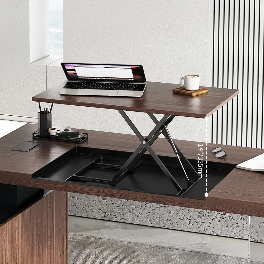 Modern 72" L-Shape Whitewash Standing Executive Desk with lifter Desktop Left Hand — image 13