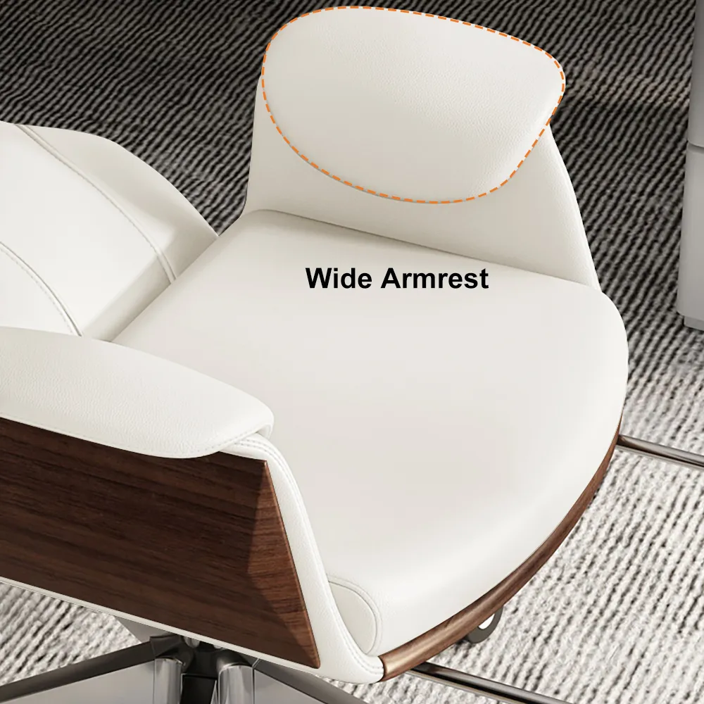 Modern White Ash Wood Rectangle Desk & Reclining Leather Office (63.8") — image 11