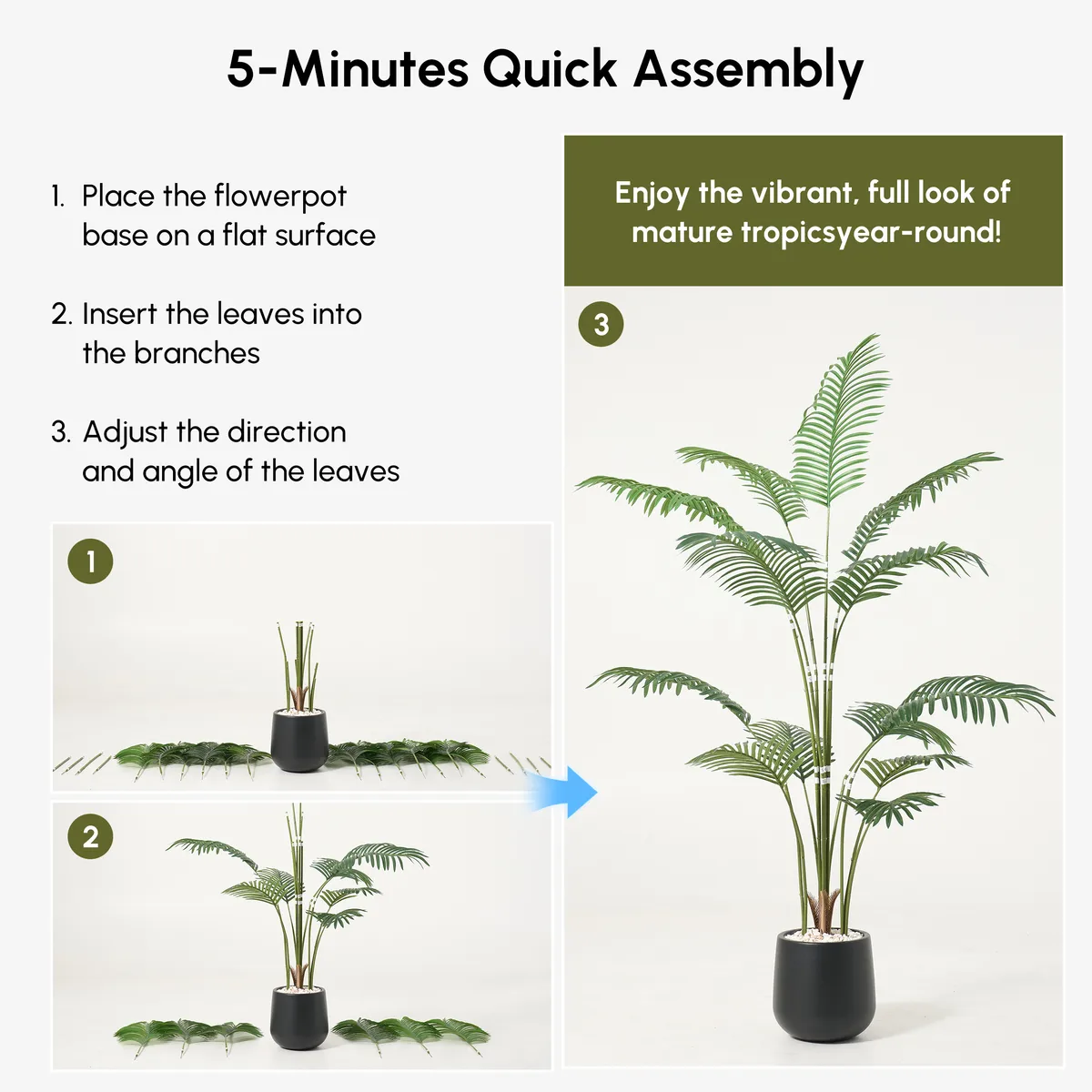 6 ft. Artificial Areca Palm Tree with Planter and Decorative Stones — image 6