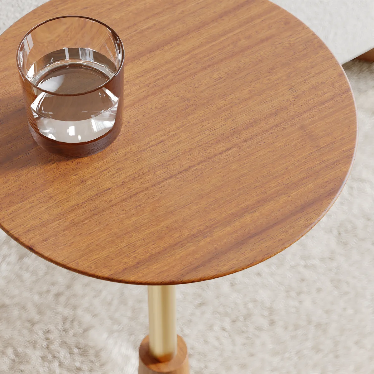 Round Mid-Century Modern Cocktail Table Walnut & Gold Side Table — image 6