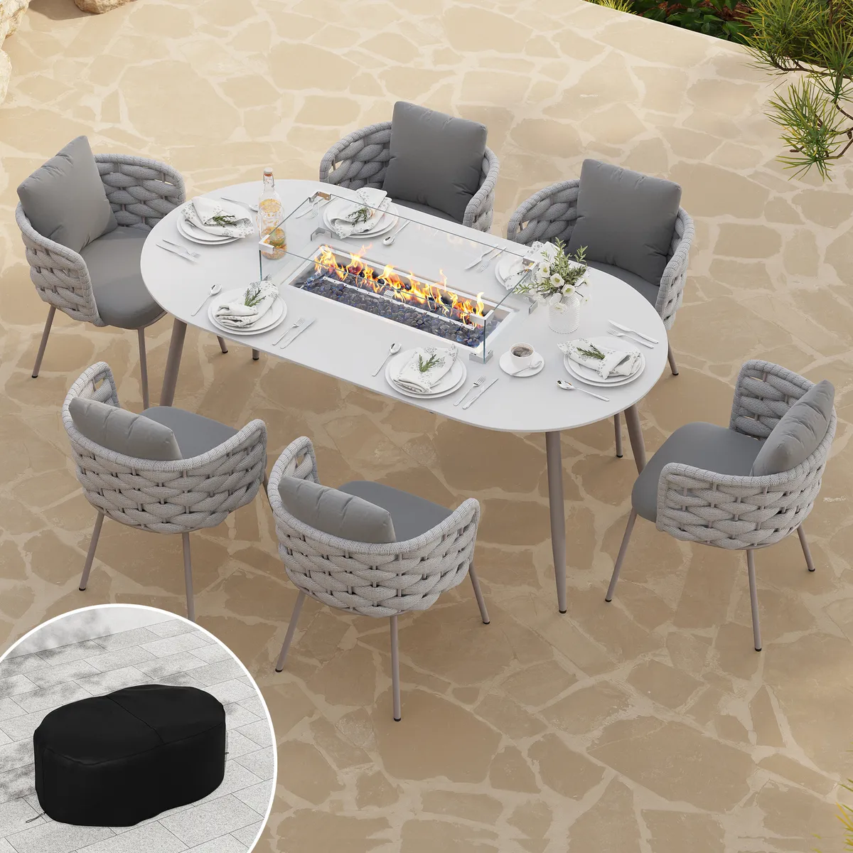 Cocaro 600D Tough Canvas Weatherproof Garden Dining Table Set Protective Covers — image 12