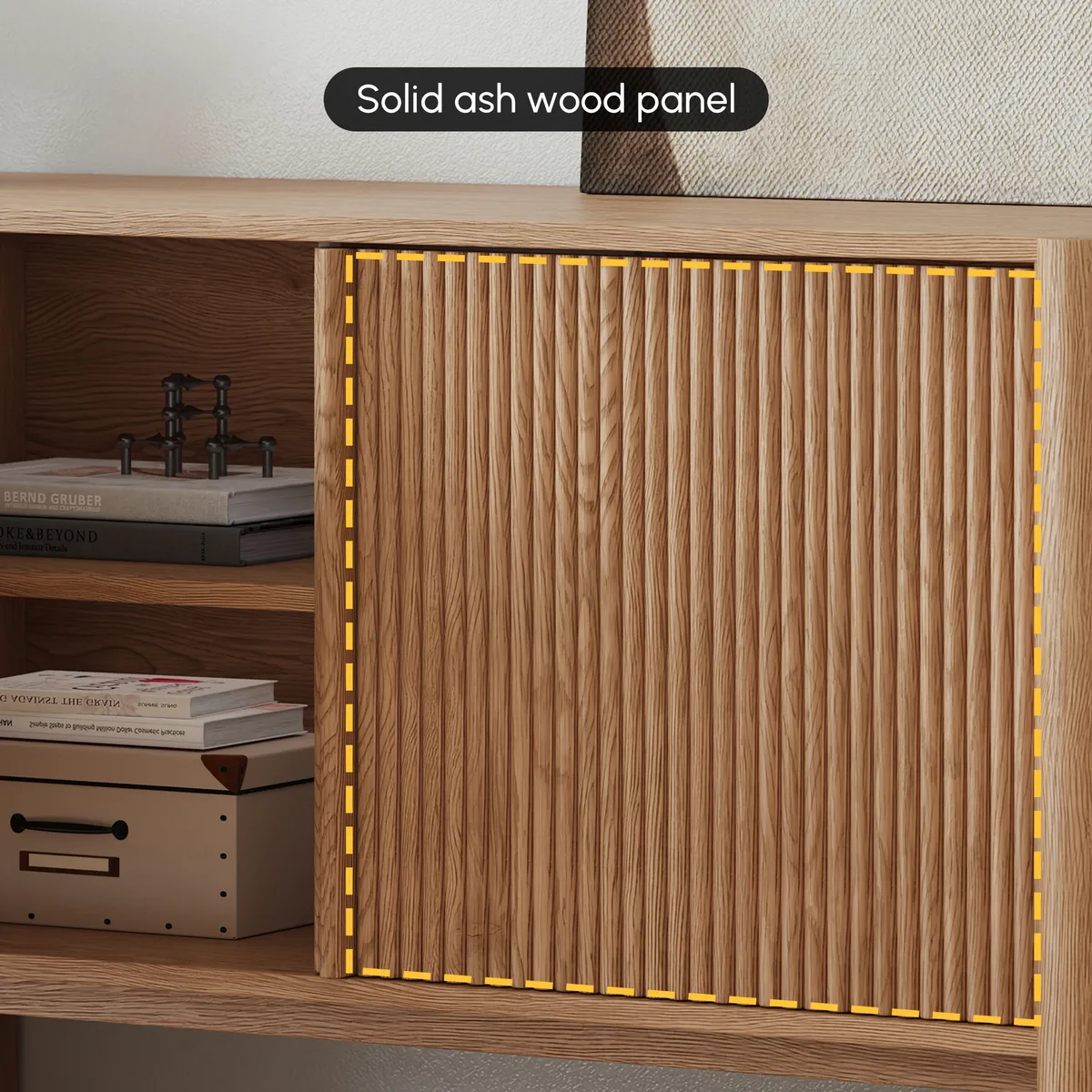 80" Solid Wood Fluted Black TV Stand with Cabinets — image 18