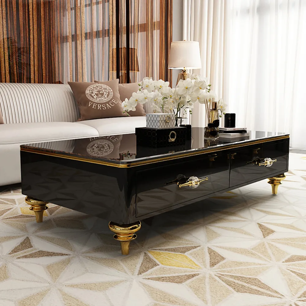 Chift 51.2" Modern Marble Coffee Table & Storage Drawers Gold Stainless Steel Legs — image 13