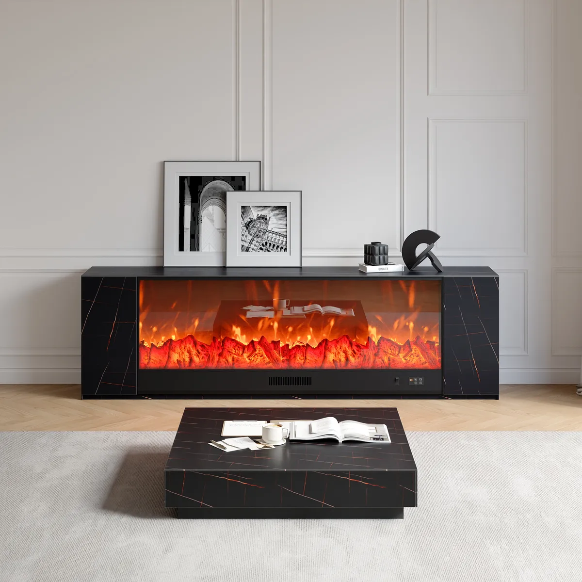 71" Sintered Stone Electric Fireplace TV Stand with Remote Control — image 14