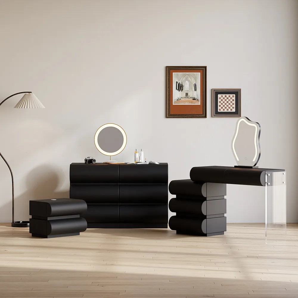 Humply Modern Black Leather 6 Drawer Dresser Chest with Storage Cabinet — image 8