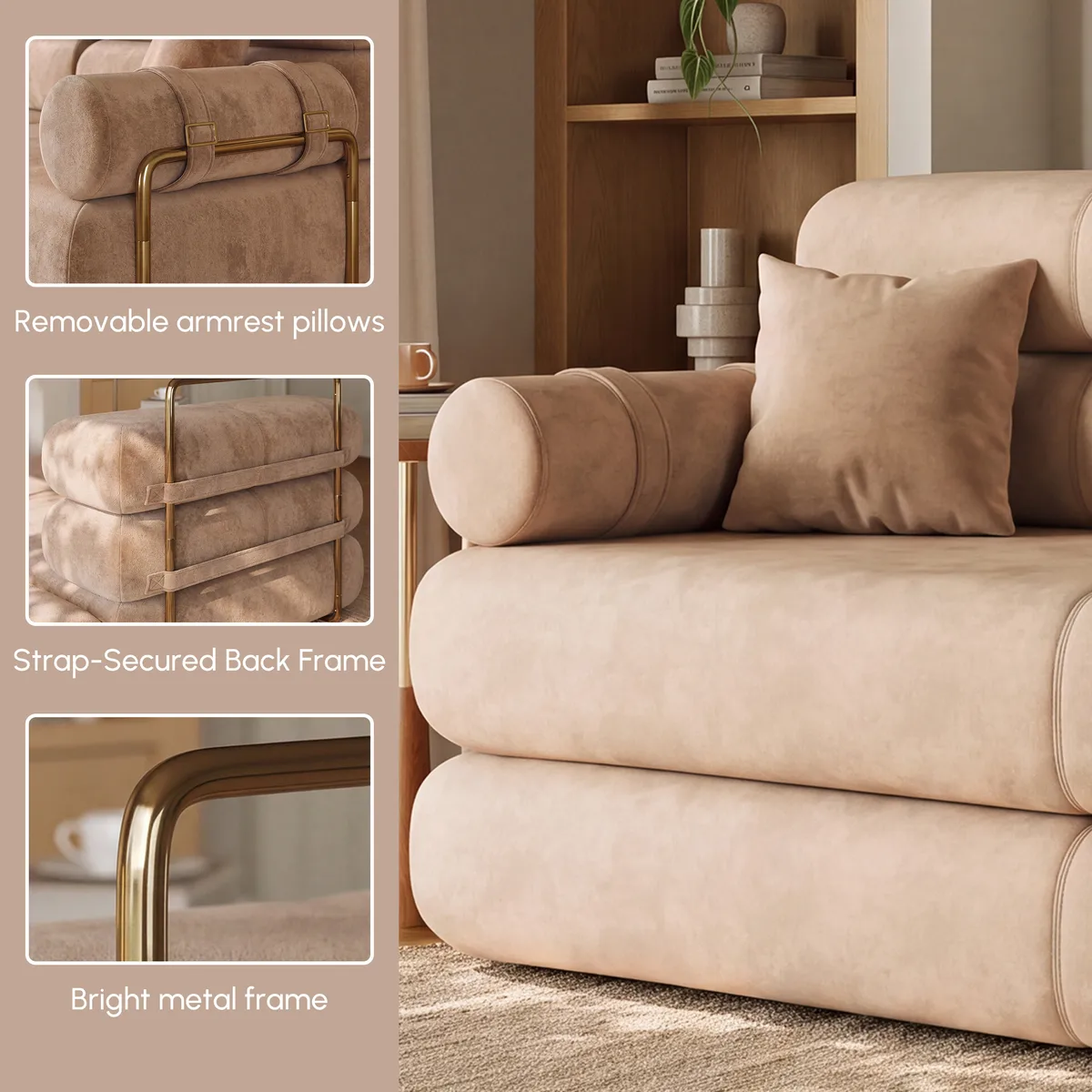81" Queen 3-Seater Velvet 4 in 1 Futon Convertible Sleeper Sofa — image 11