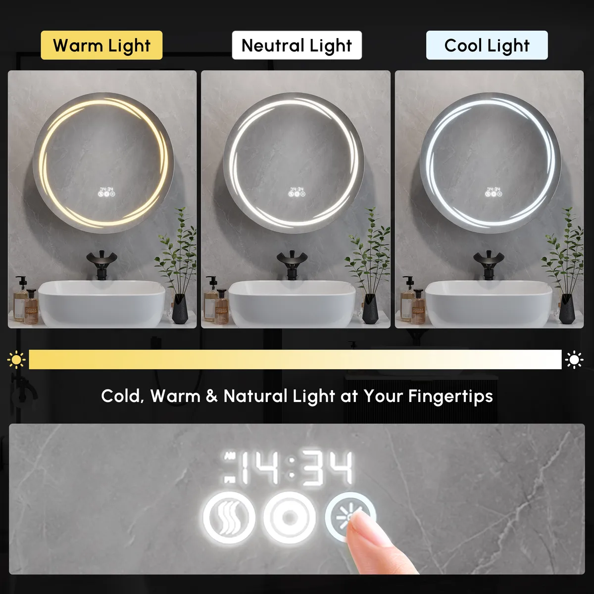 24" Round LED Walnut Medicine Cabinet with Storage, Anti-Fog, Dimmable — image 6