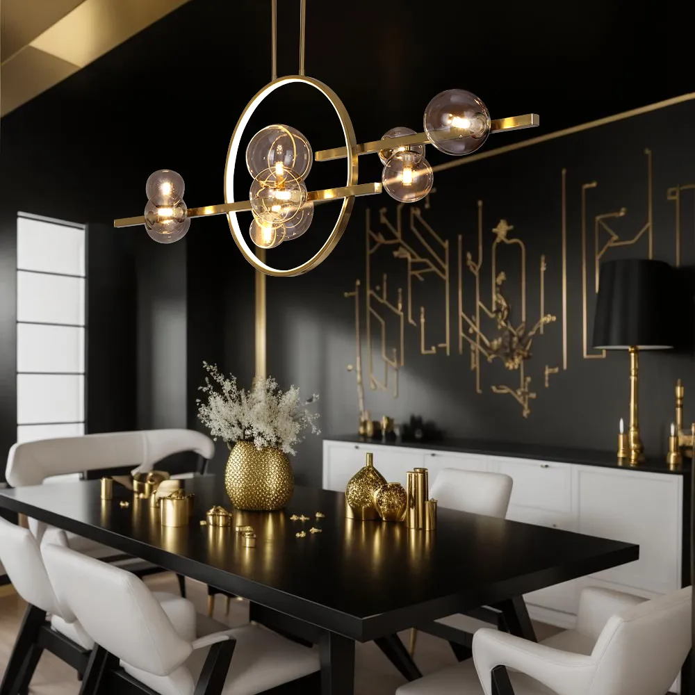 Bubi 10-Light Gold Modern Kitchen Island Light for Dining Room with Glass Globe Shade — image 2