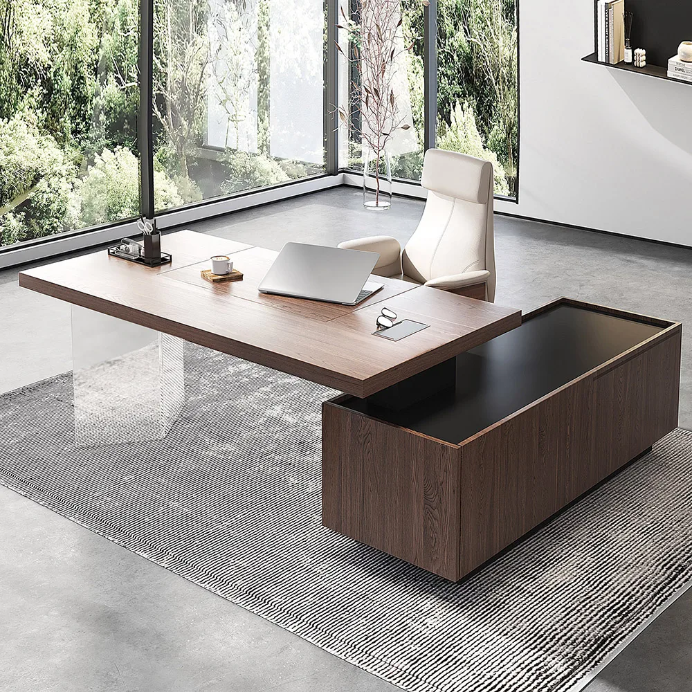 Modern 72" L-Shape Whitewash Standing Executive Desk with lifter Desktop Left Hand — image 12