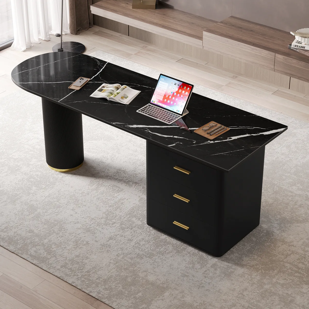 Modern Sintered Stone Top Office Writing Desk with 3-Drawer(71") — image 5