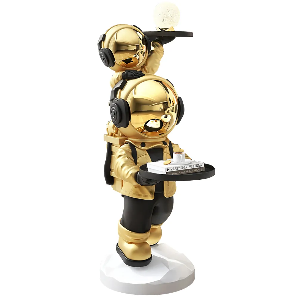 Silver Astronaut Side Table Floor Sculpture Modern End Table with Tray Top — image 5