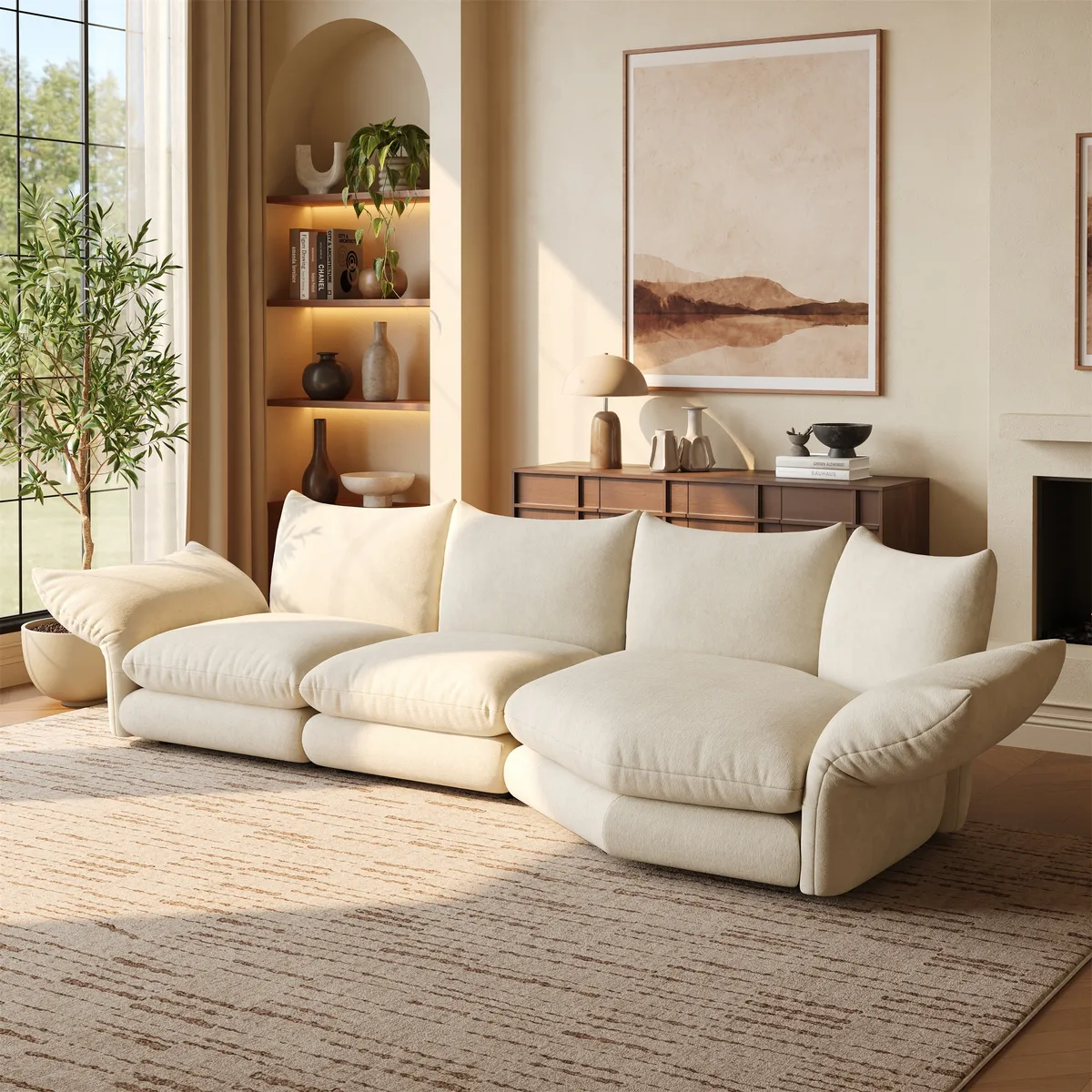 111" 3-Piece Chenille Sectional Sofa with Adjustable Armrests & Backrest — image 11