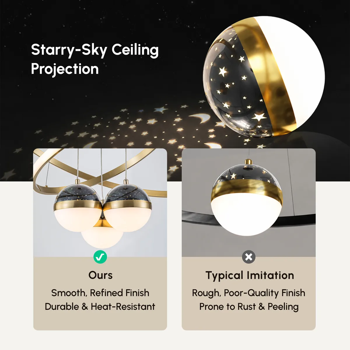 24" 5-Light LED Chandelier with Starry Projection, Dimmable & Adjustable — image 5