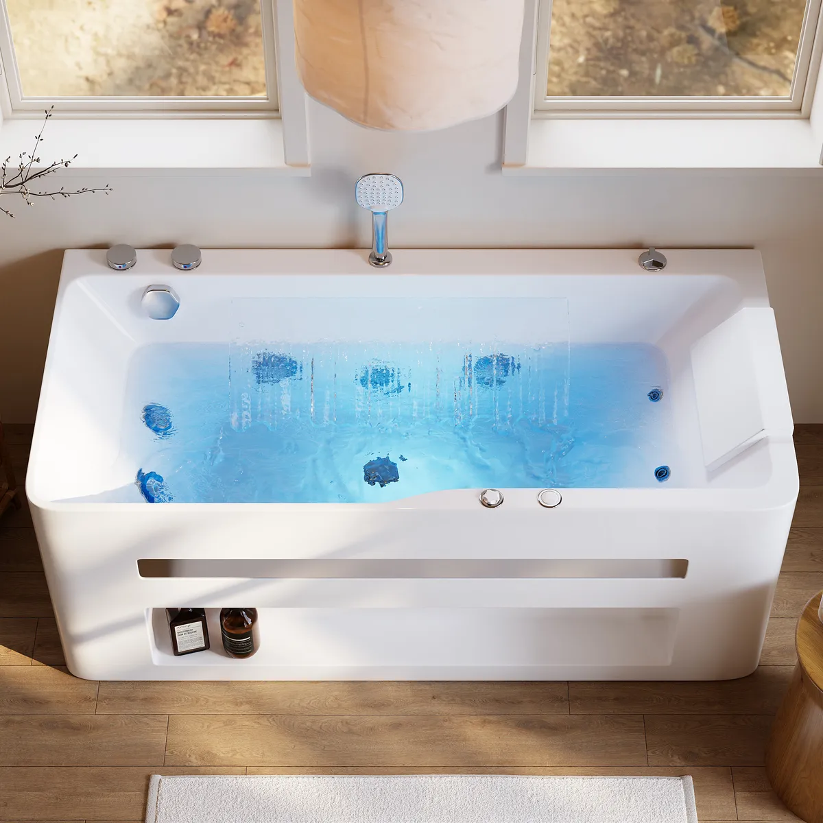 59" Whirlpool Bathtub with Thermostatic Control & Massage Jets & LED Lighting — image 4