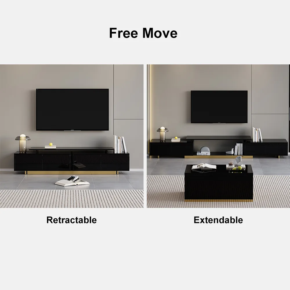 Mordel Natural Modern Rectangle Glossy Extendable TV Stand Storage for 65 to 85" TV — image 9