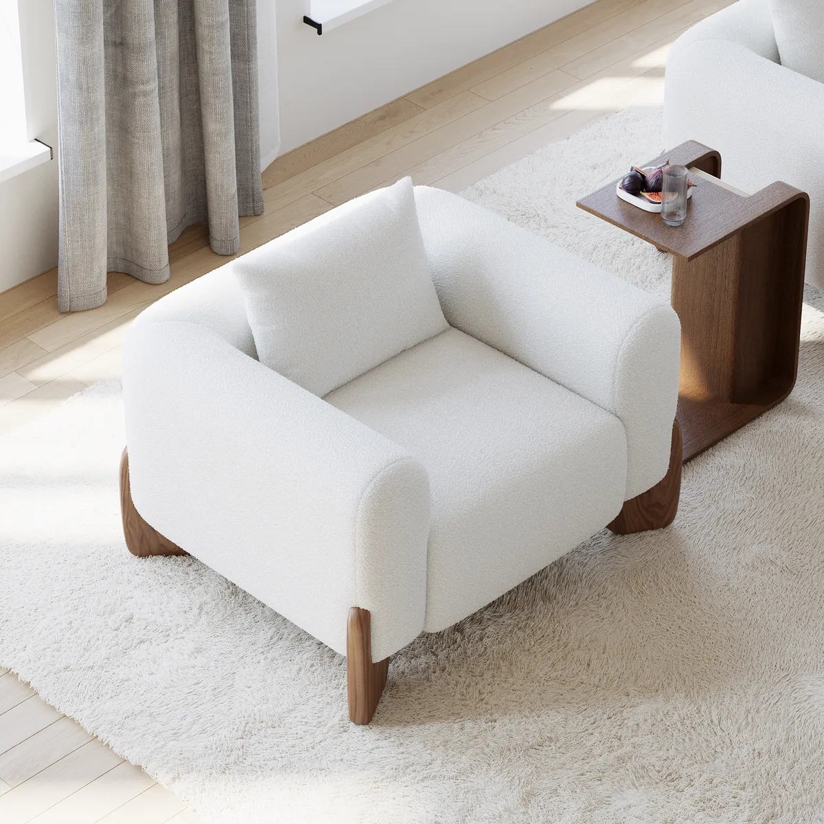 Living Room Sofa Loveseat Set Upholstered 2-Seater Couch & 2 White Boucle Accent Chairs Single Couch Set — image 8