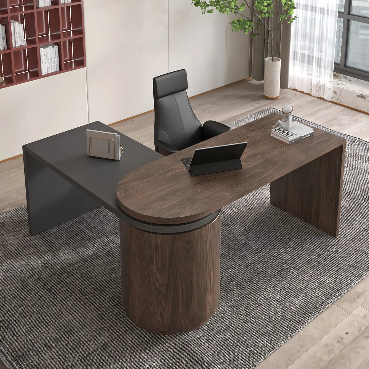 Modern Wash White L Shaped Desk & Off White Home Office Chair Set Upholstered Swivel — image 11