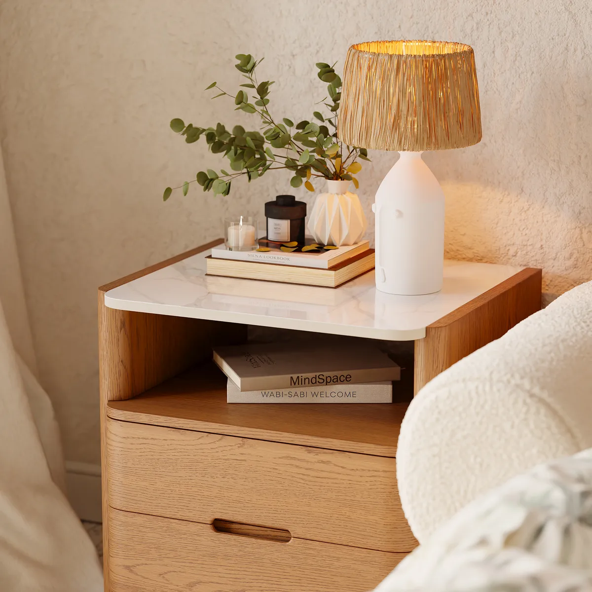 Modern Sintered Stone Top Nightstand with Drawers & — image 11