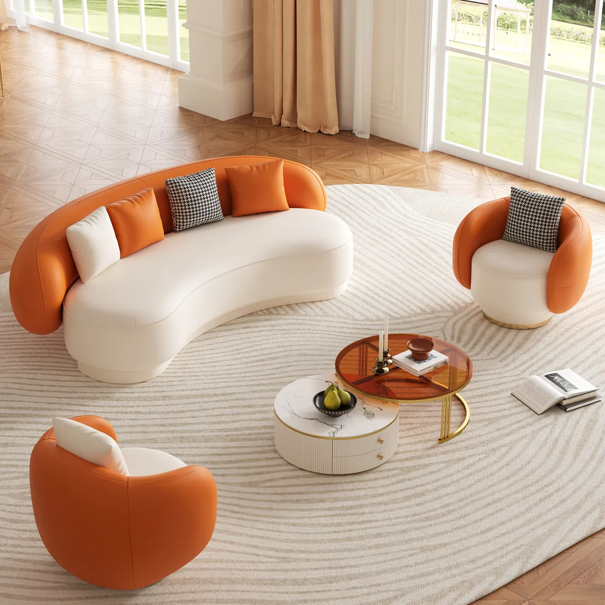 Modern Leather Upholstered Sofa 3-Seater Sofa — image 4
