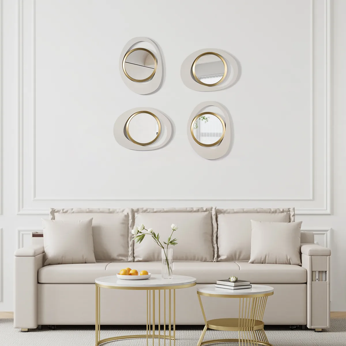 Modern 4-Piece 23.6" Large White & Gold Abstract Geometry Wall Mirror Decor Living Room — image 8
