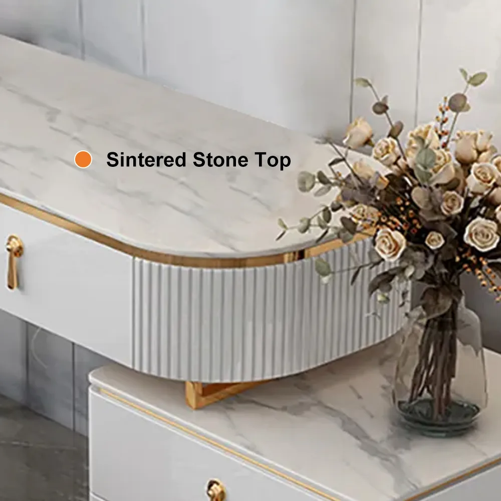 Nordic Makeup Vanity Extendable with 5-Drawer Dressing Table with Stone Top in Champagne — image 17