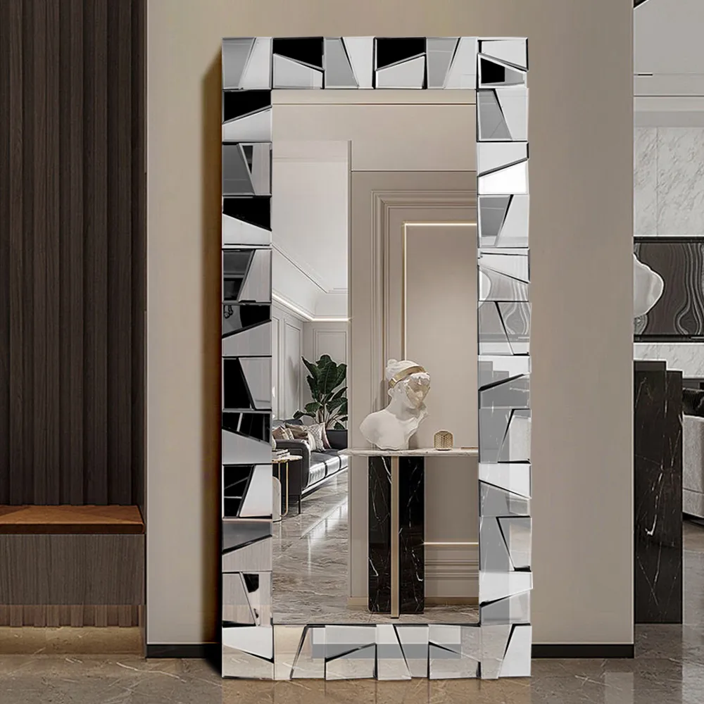 31.5" x 63" Oversized Rectangle Full Length Floor Mirror 3D Silver Glass Frame — image 11