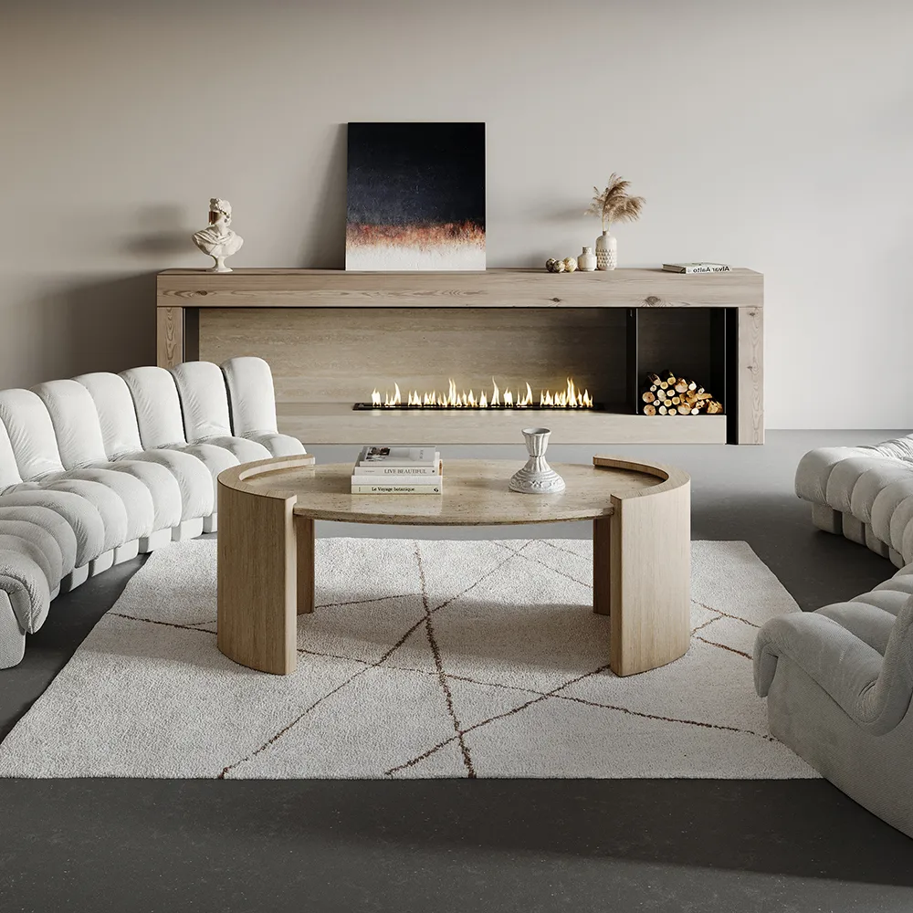 43" Japandi Oval Travertine Stone Top Coffee Table — image 4