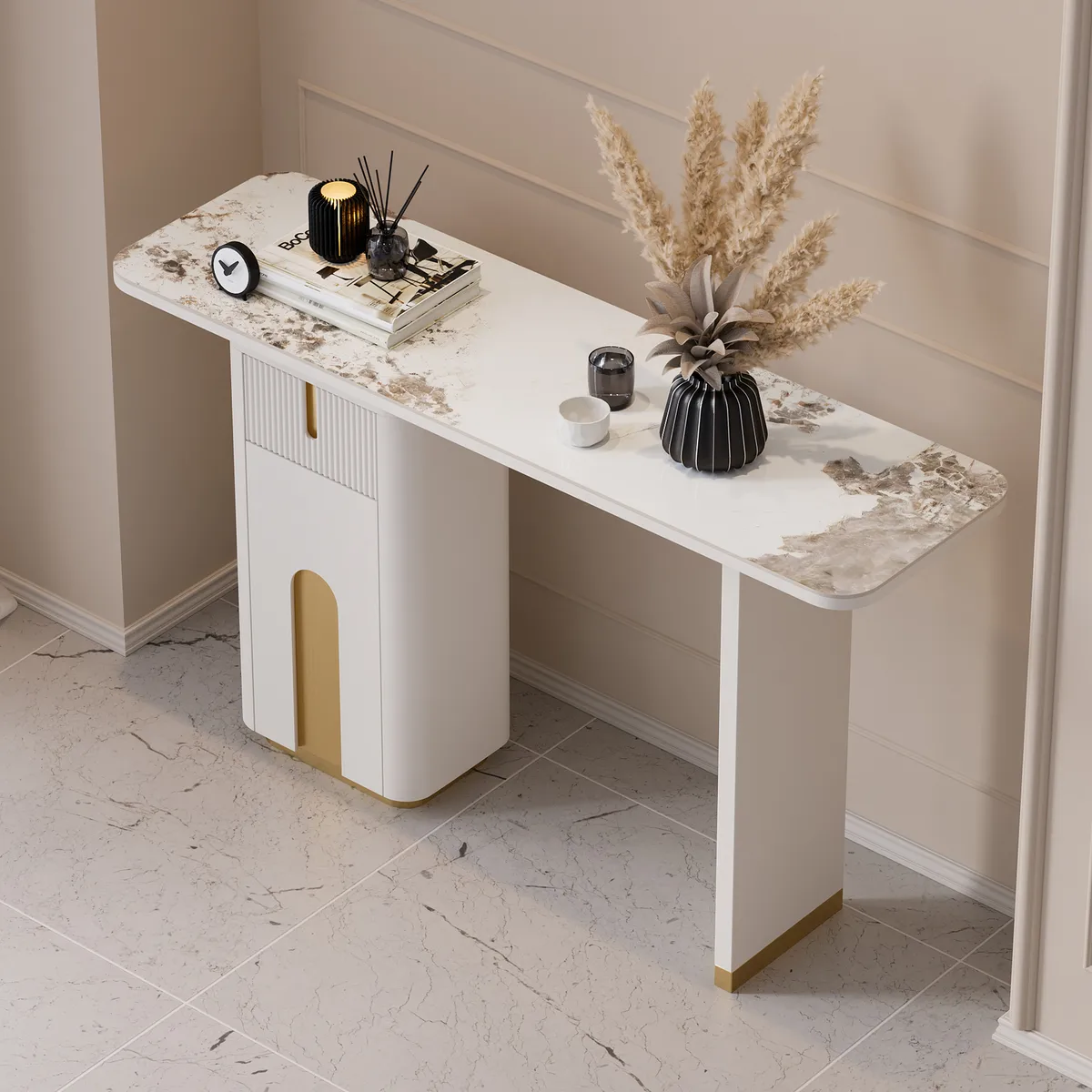 48" Modern Sintered Stone Console Table with Storage Entryway Table
