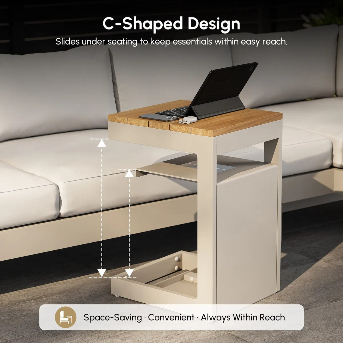 Tevara Outdoor Teak & Aluminum Solar Side Table (17") — image 18
