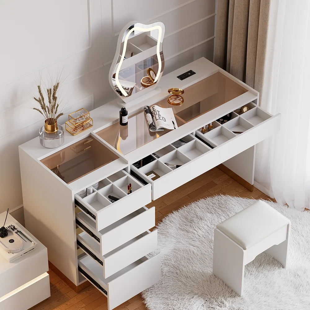 Modern Makeup Vanity Set with Lighted Vanity Mirror & Charging Station & Jewelry Storage Dressing Table — image 11