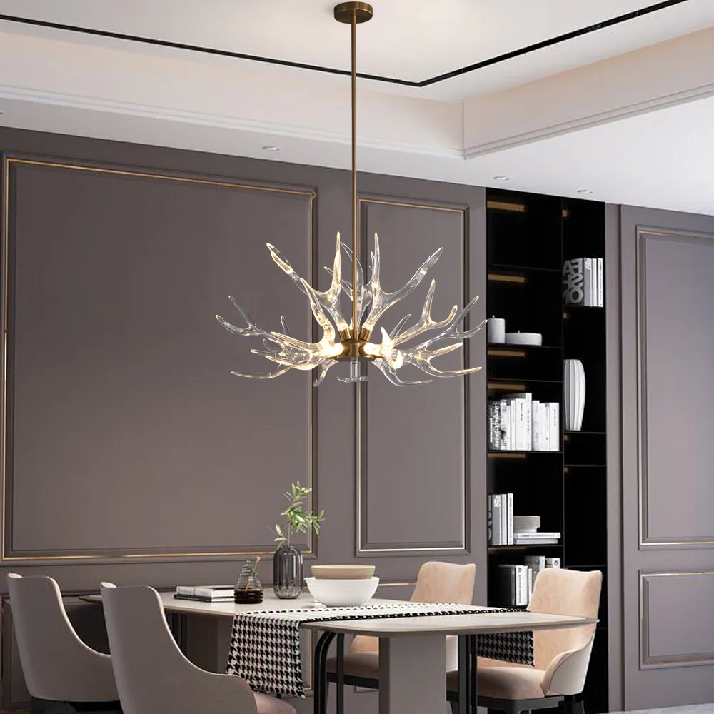 Deer Horn Antler Style 9-Light Ceiling Chandelier LED Gold Lighting — image 3