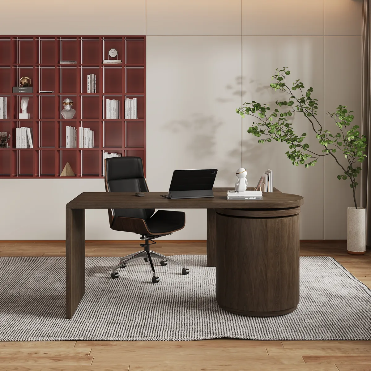 Modern 60" L-Shaped Walnut Office Desk with Drawers, Rotating Design — image 13