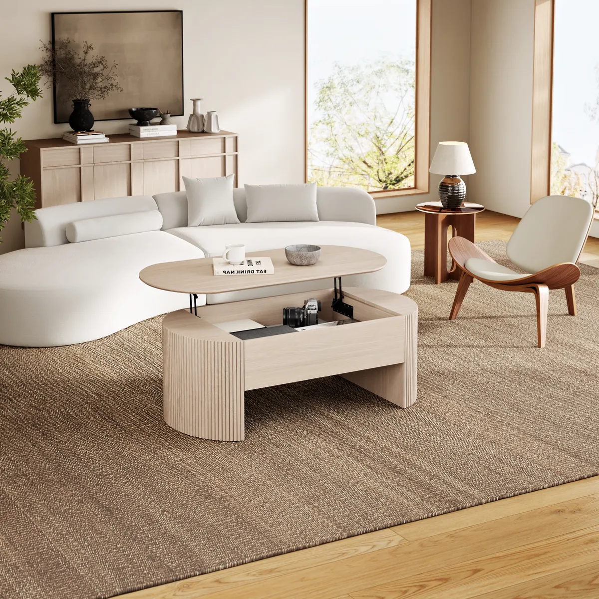 47" Oval Lift Top Mid-Century Modern Coffee Table — image 6