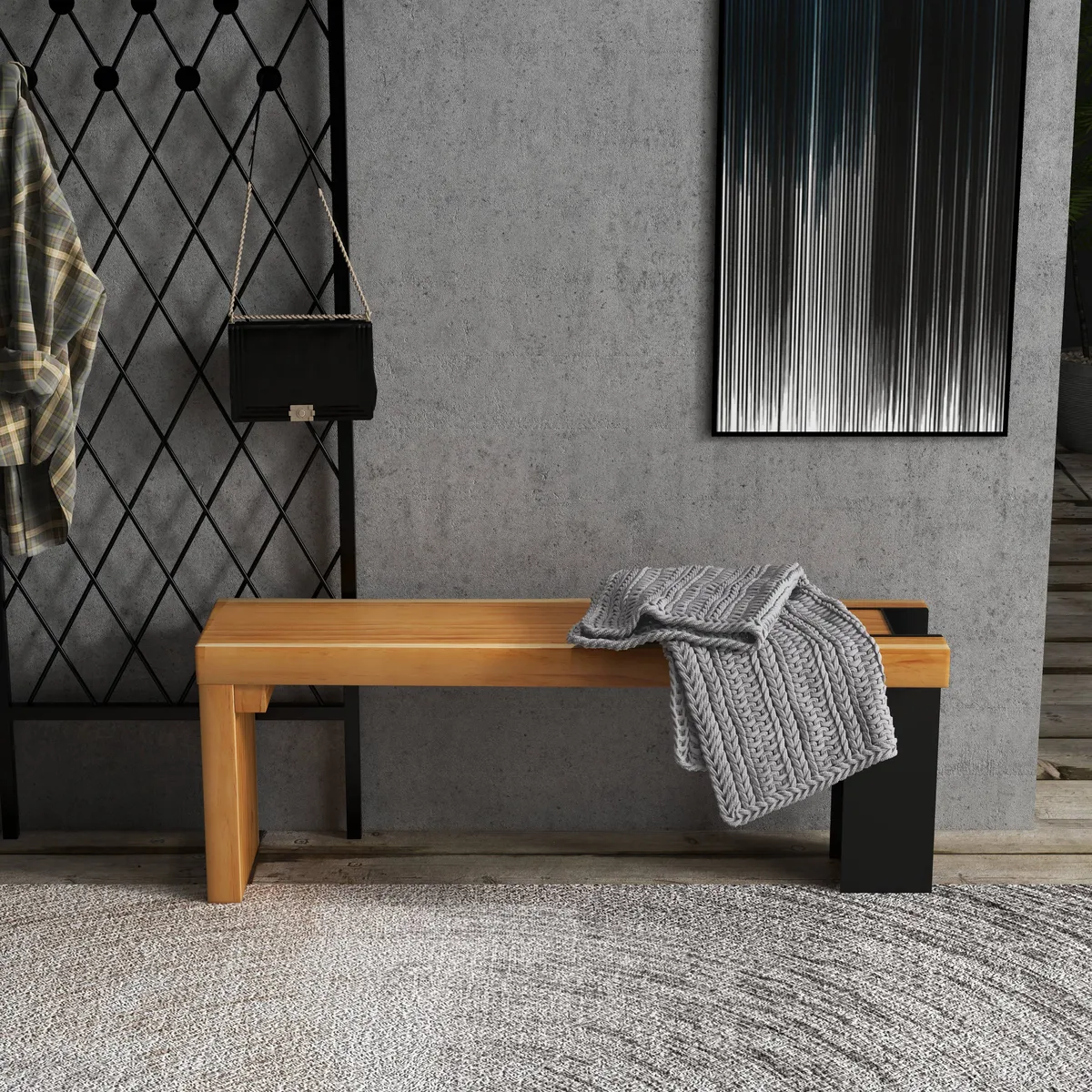 Natural Wood Entryway Bench Modern Bench with Steady Metal Legs (47.2'') — image 7