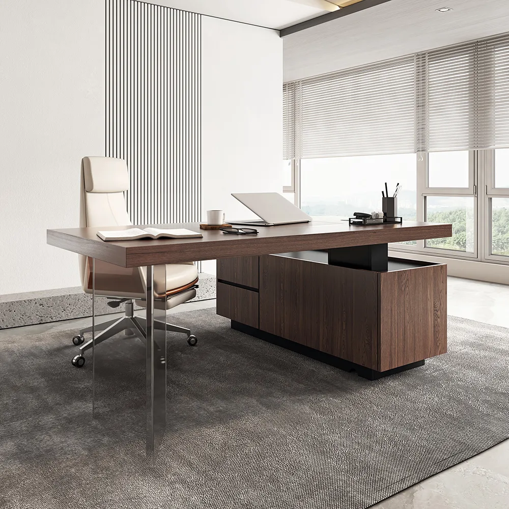 Modern 72" L-Shape Whitewash Standing Executive Desk with lifter Desktop Left Hand — image 17