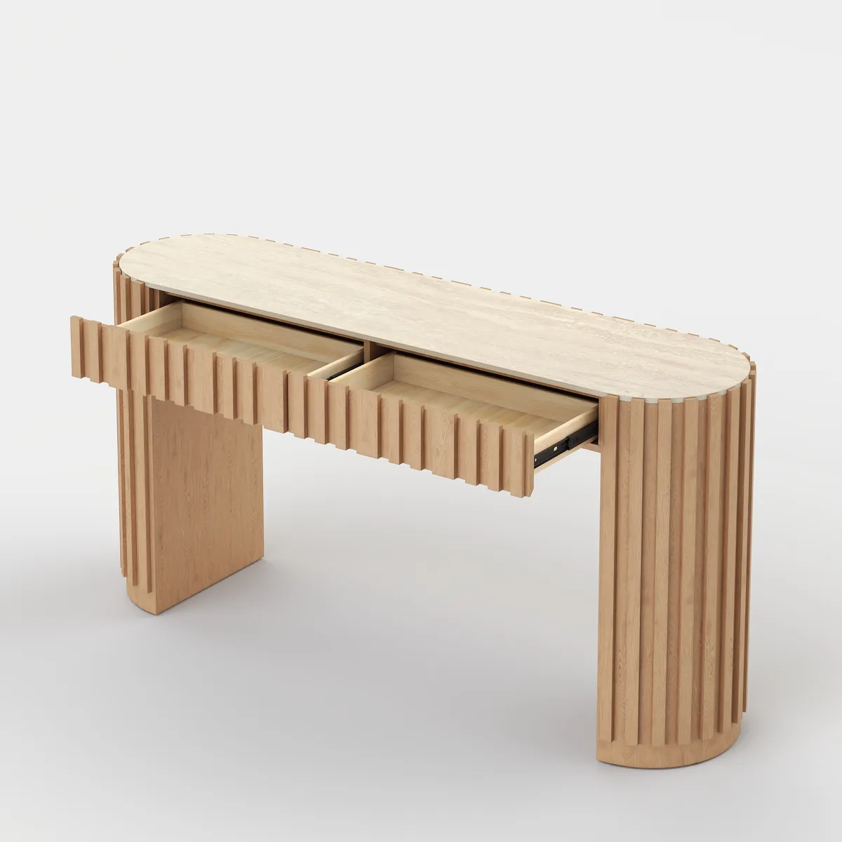 Aura 60" Ash Wood Fluted Black Console Table With Sintered Stone Top — image 20