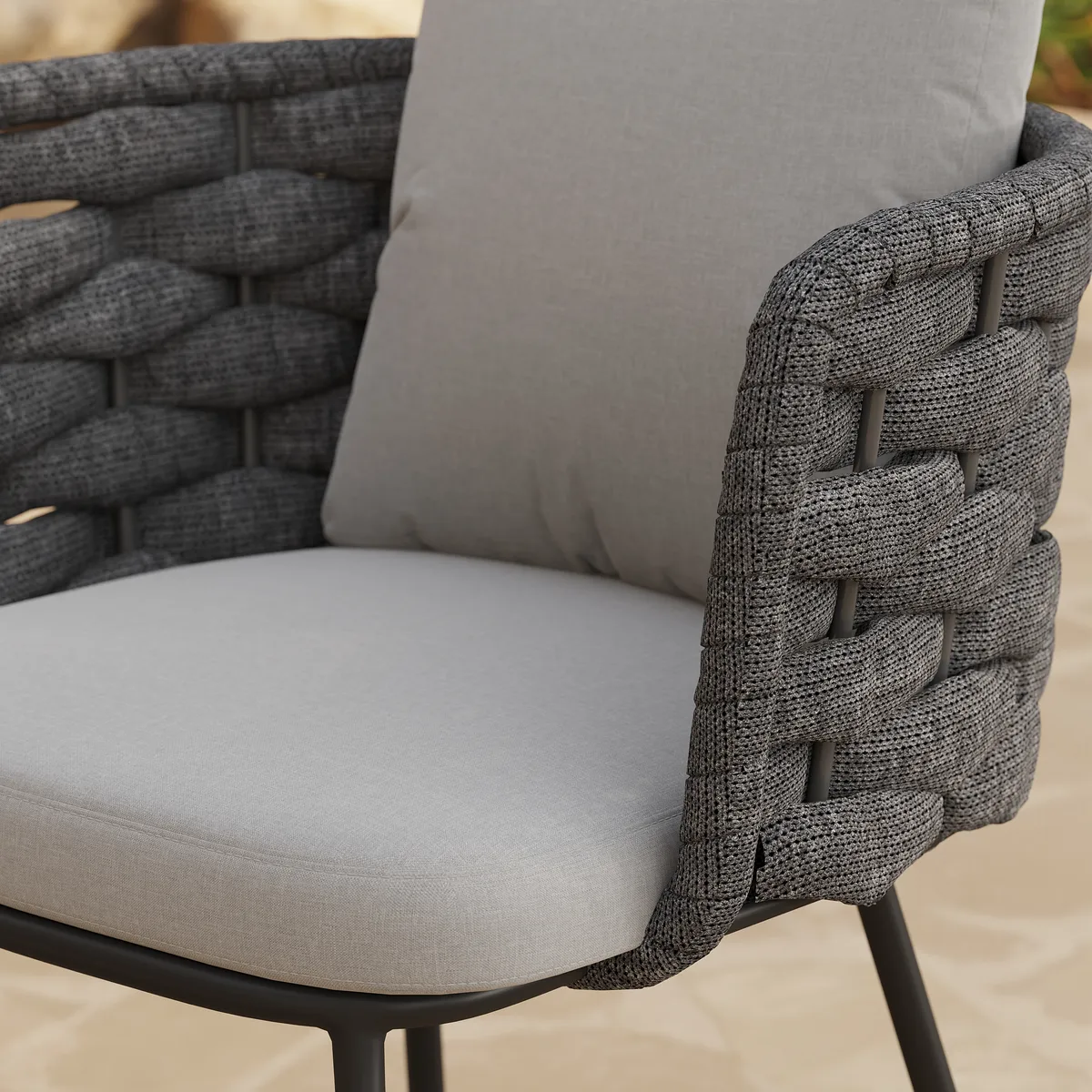 Set of 2 Modern Dark Gray Aluminum Rattan Outdoor Dining Chairs with Armrests – Durable & Weather-Resistant for Patios, Gardens, or Balconies — image 8