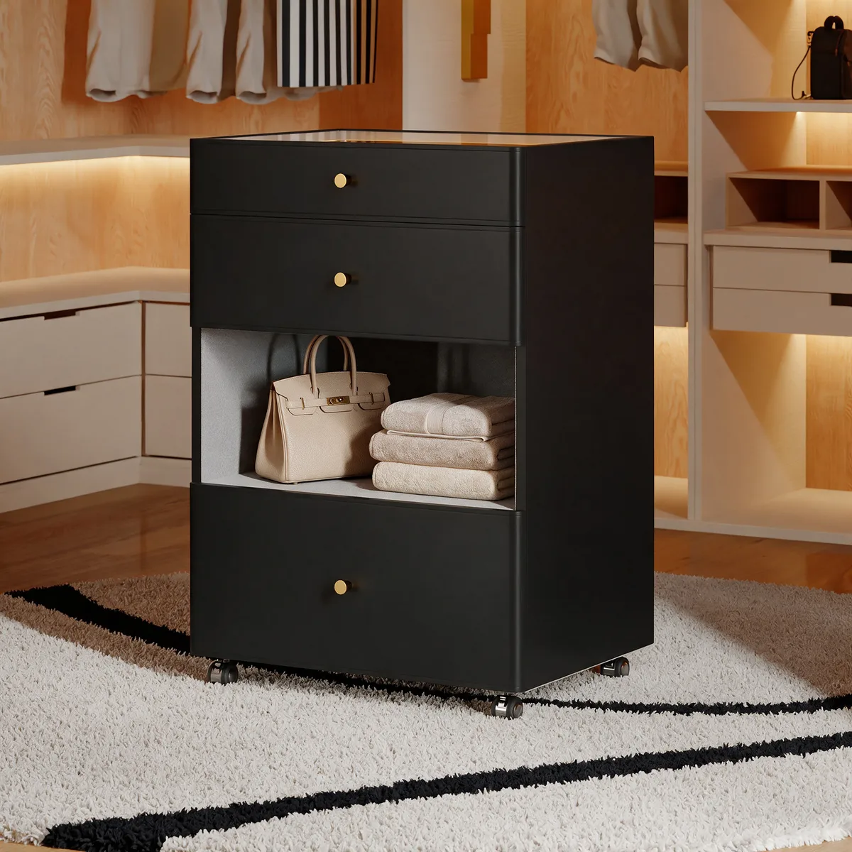 Walk-In Closet Island Jewelry Dresser with Glass Top & Light — image 5