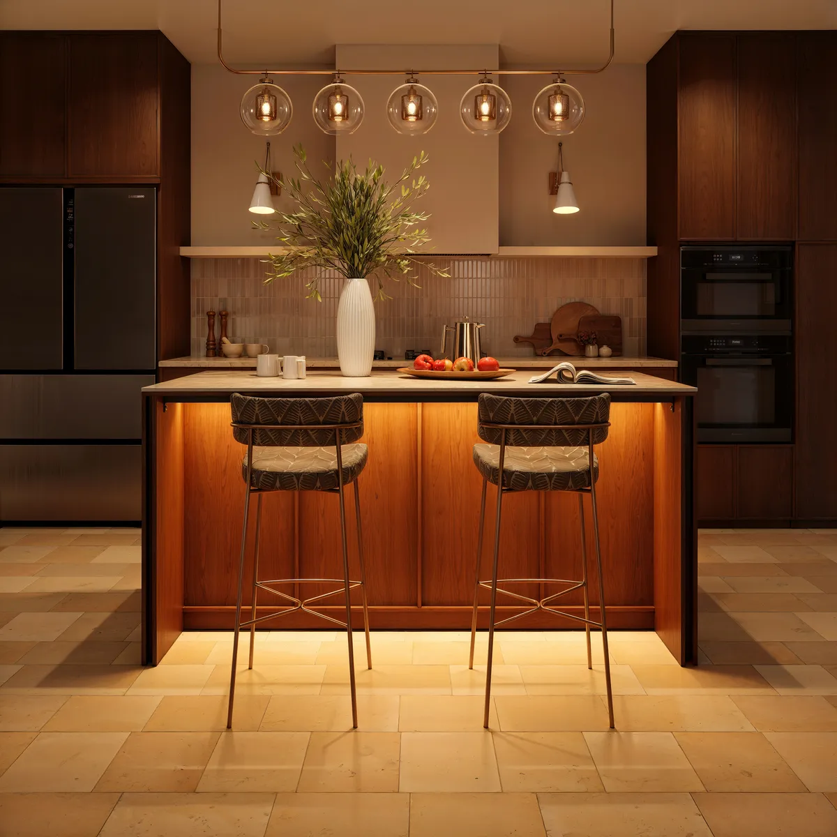 Modern 72" Faux Travertine Sintered Stone Kitchen Island with Storage & LED Light — image 3
