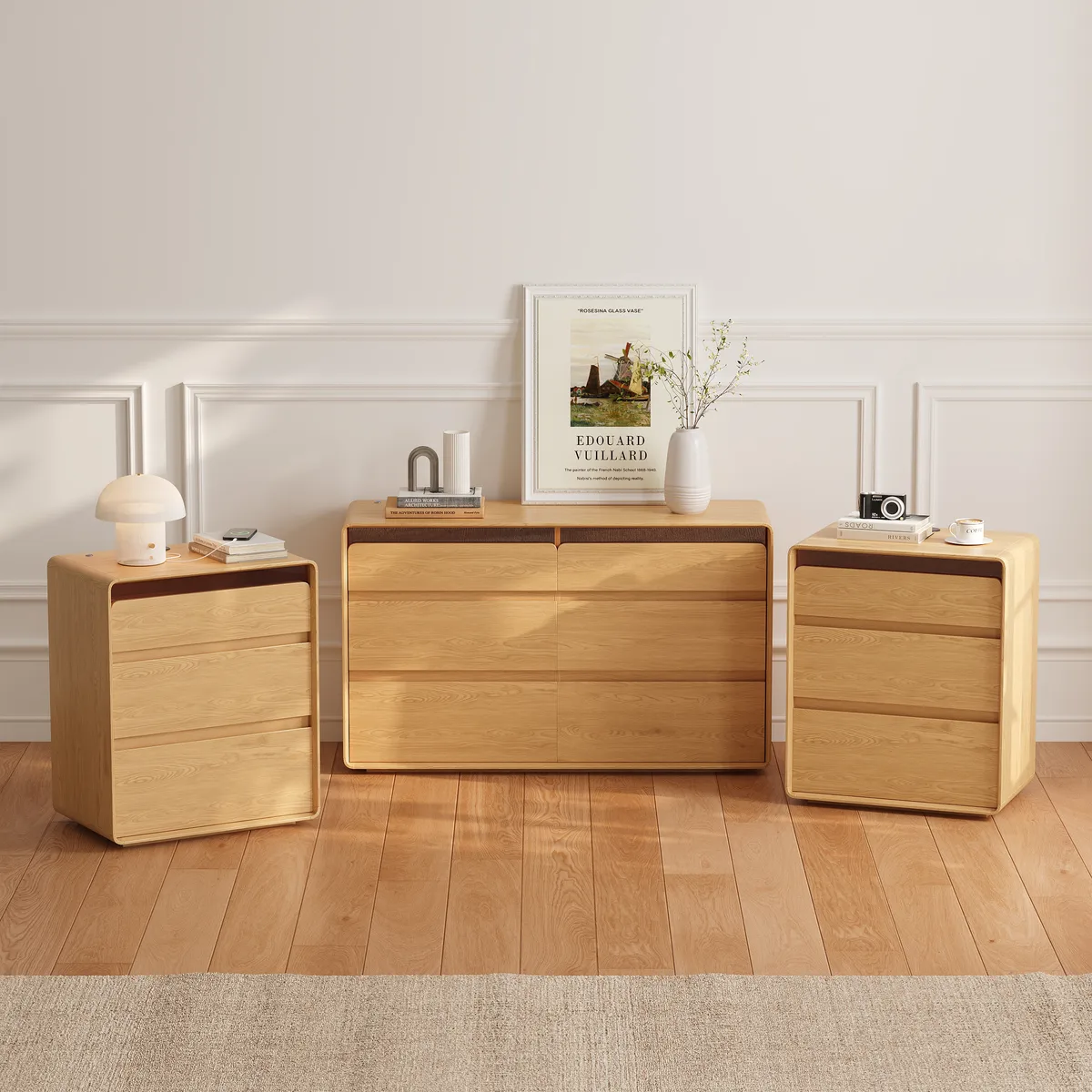 24" Wooden 3-Drawer Smart Nightstand With LED Lighting & Charging Station — image 6