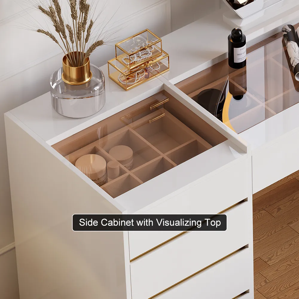 Modern Makeup Vanity Set with Lighted Vanity Mirror & Charging Station & Jewelry Storage Dressing Table — image 18