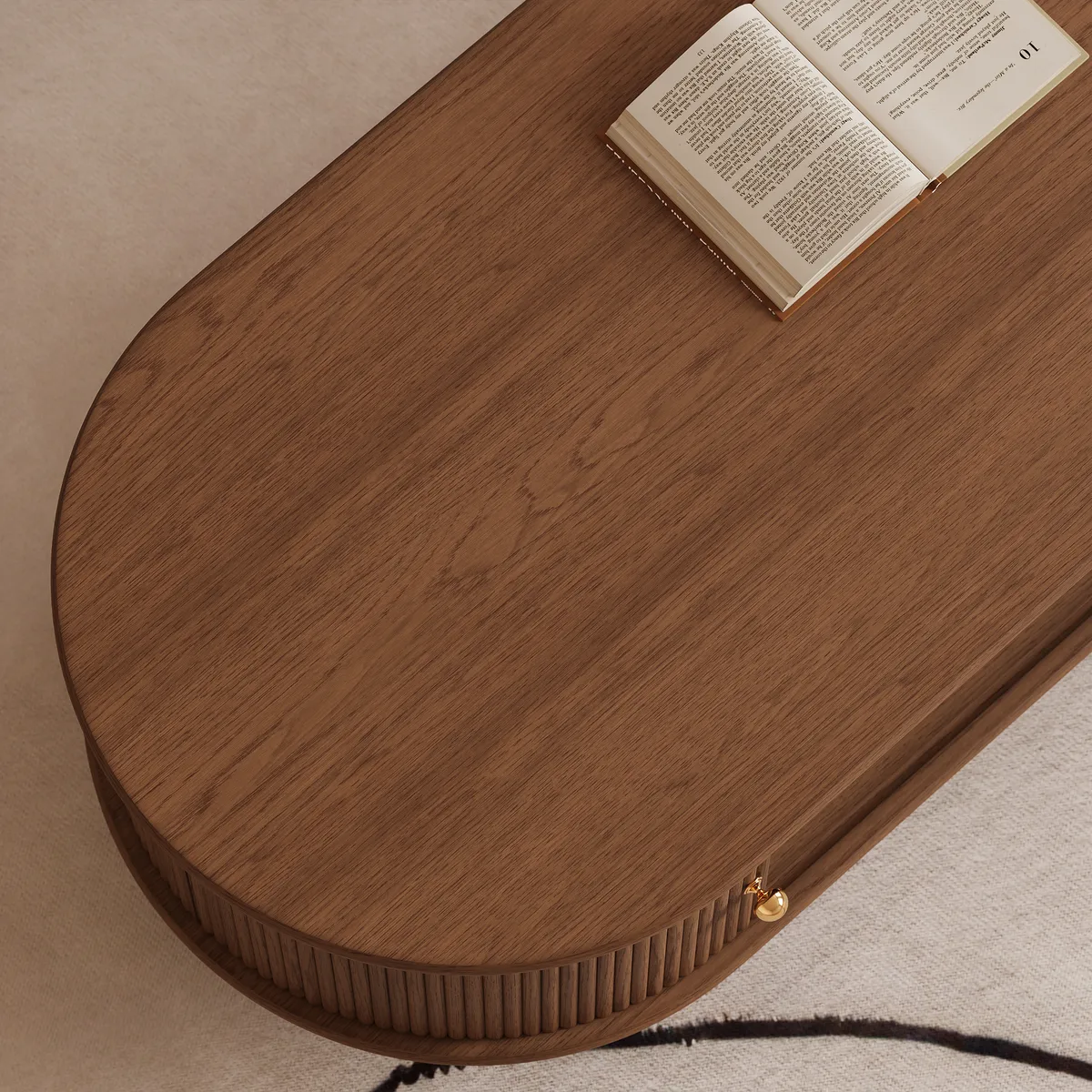 47" Tambour Door Solid Wood Coffee Table with Storage Oval — image 17