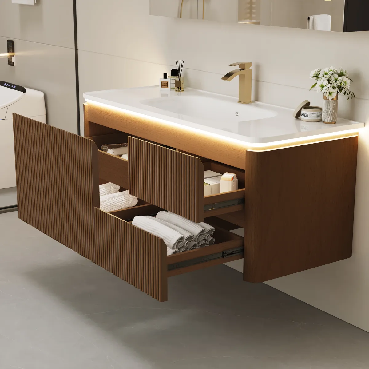 Modern 31.5" Floating Bathroom Vanity with Sink, Soft LED, Ample Storage — image 24