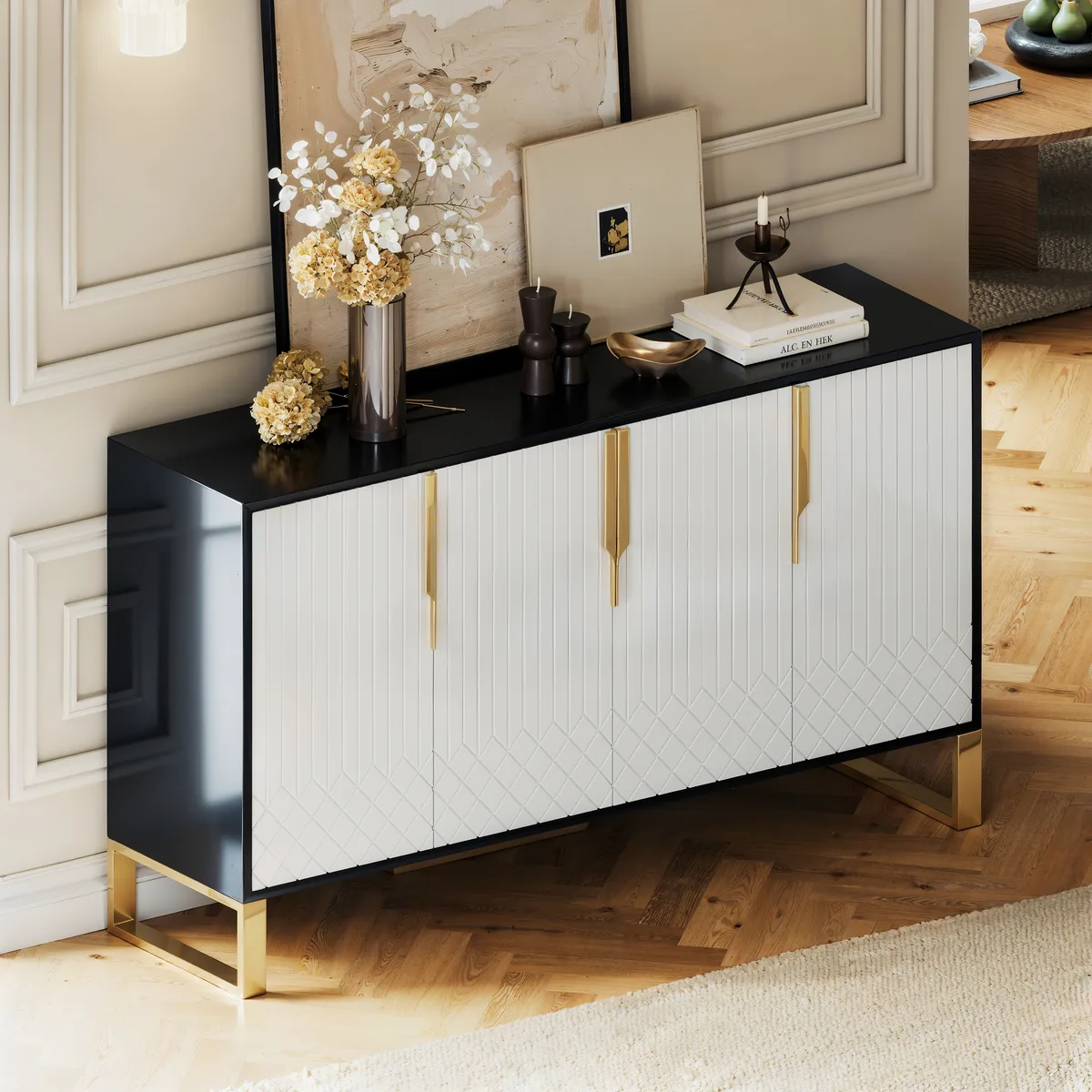 4-Door Wood 60" Sideboard with 3 Shelves Aro Contemporary — image 12