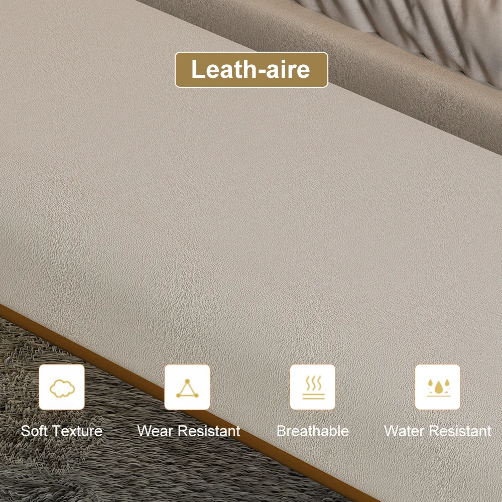 Beige Modern Stainless Steel Bench Leath-Aire Upholstered Bedroom — image 7