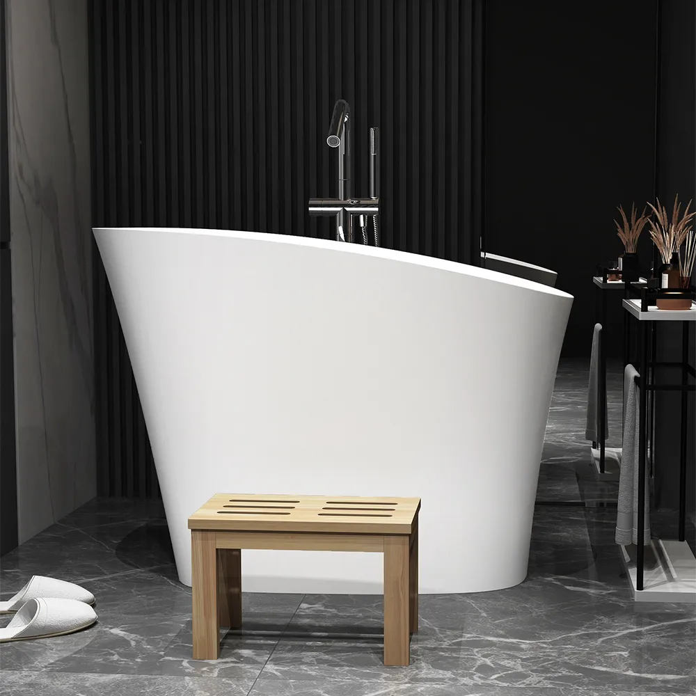 47" Japanese Irregular Freestanding Stone Resin Soaking Bathtub, Marble Look — image 8