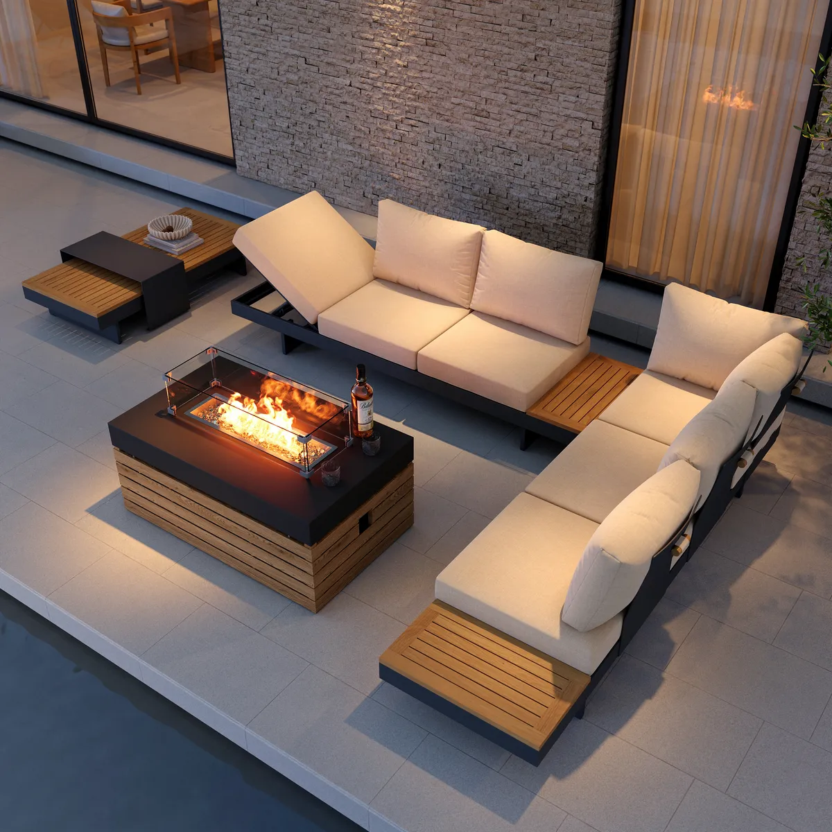 Tevara 47" 5-Pieces Modular Teak Outdoor Sofa Set with Smokeless Fire Pit for 6 Person — image 21