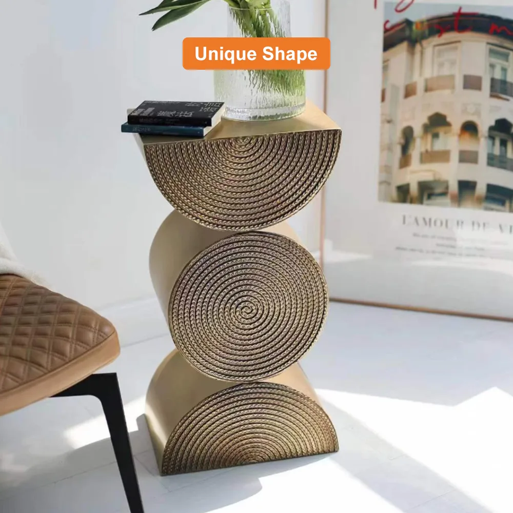 Modern Side Tables Creative Gold Metal Small End Table Unique Shape Bedside Table — image 7