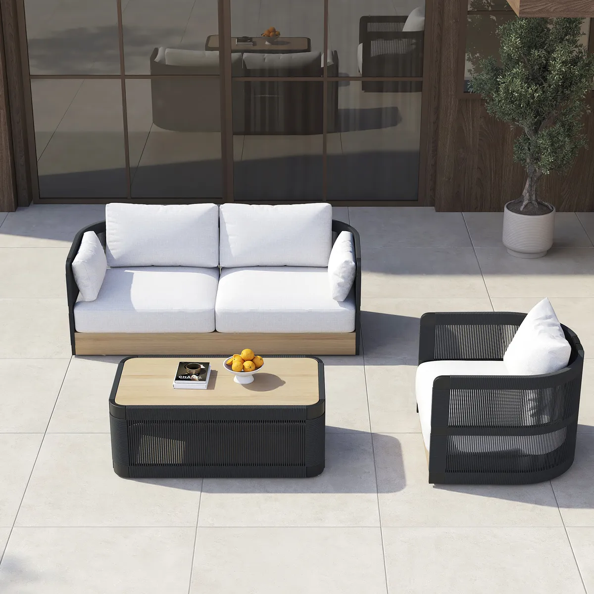 Costra Modern Aluminum & Rope Outdoor Swivel Sofa Set with Coffee Table & Cover — image 29